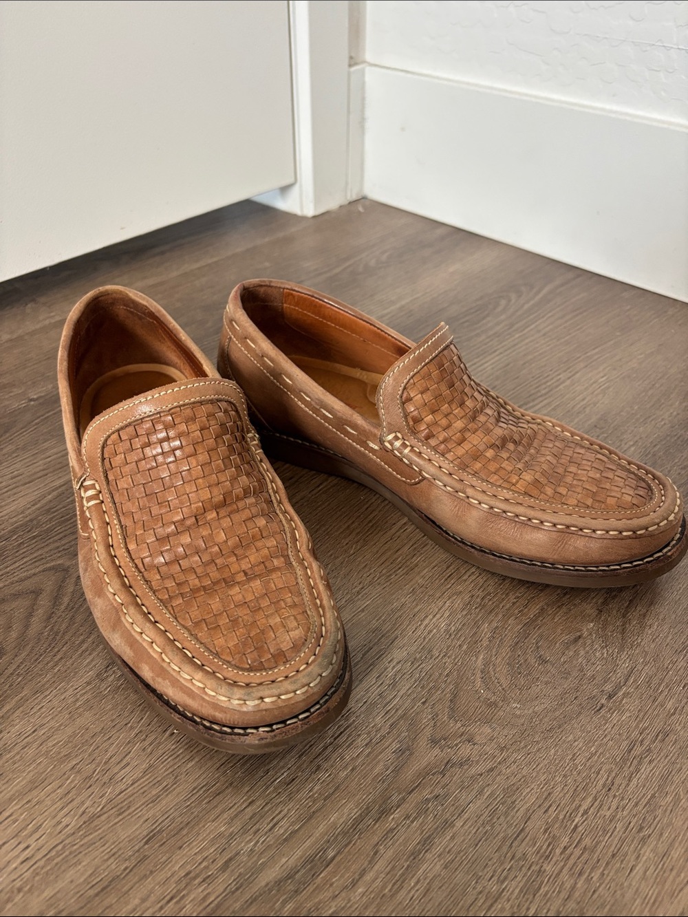 Tommy Bahama Brooks Bay Woven Brown Leather Slip On Loafer Shoes